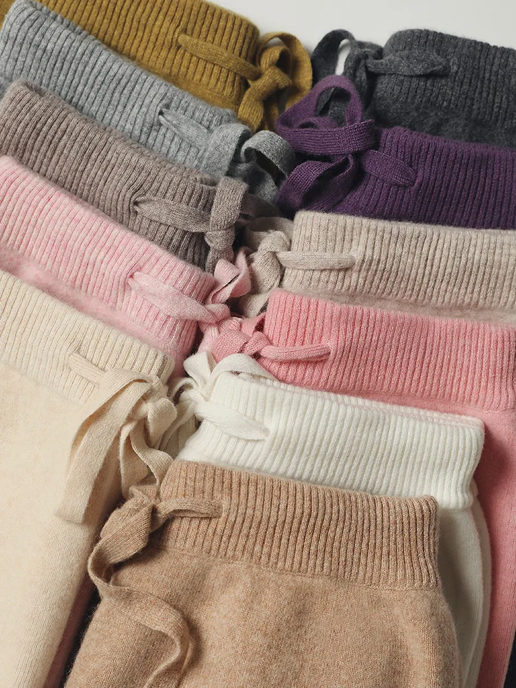 CHICUU Pantaloni da donna in cashmere Autunno Inverno Pantaloni a gamba larga Lunghezza intera 100% lana merino Maglieria Pantaloni semplici di base Coreano 6