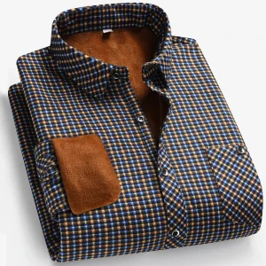 2025 Camicia a maniche lunghe foderata in pile da uomo autunno e inverno Business Casual Moda Comodo senza stiratura Top versatile 1