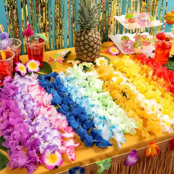 12/36/60PCS All'ingrosso Hawaiian Leis Collane di fiori tropicali Vibranti Fili di fiori finti Luau Forniture per feste Decorazione estiva 2