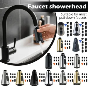 Sostituzione della testa del rubinetto della cucina, testa di spruzzo pull down premium a 3 funzioni con 9 adattatori, compatibile con la testa del rubinetto del lavello della cucina 1