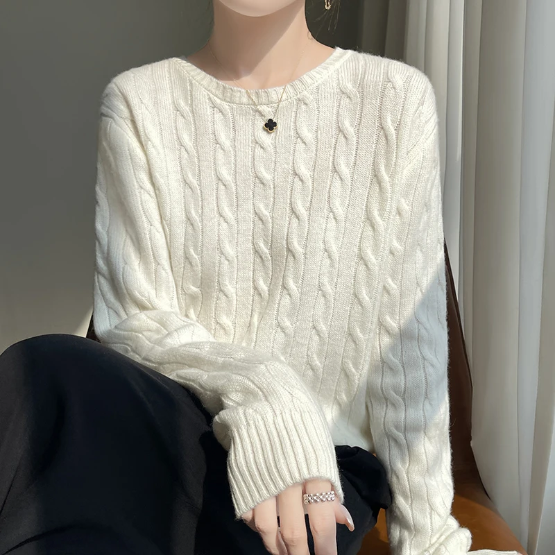 Autunno e inverno nuovo maglione lavorato a maglia di lana spessa girocollo Twist allentato moda maglia Bottoming Shirt Top 5