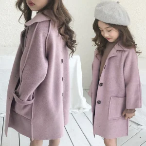 2025 Nuova Primavera Inverno Bambini Morbido Cappotto di Lana Lungo Spessore Caldo Ragazza Giubbotti Capispalla Antivento Bambini Abiti di Alta Qualità 1