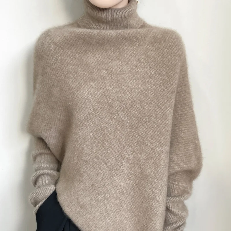100% lana merino autunno inverno maniche a pipistrello collo alto pullover manica lunga maglieria trendy elegante caldo donna top in cashmere 2