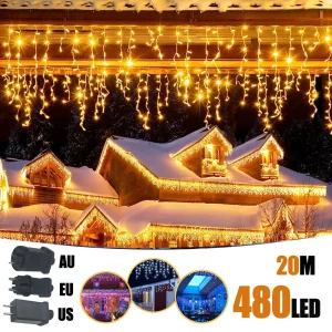 6.5/20M 200/LED Luci della stringa del ghiacciolo Natale 40 Gocce 8 modalità, Tenda plug-in impermeabile per le vacanze Festa di nozze Giardino domestico 1