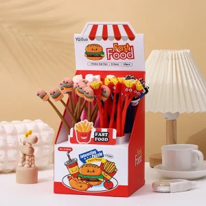 20 Pz/lotto Carino Fast Food Penne Gel Morbide Del Fumetto Patatine Fritte Hamburger Pizza 0.5mm Penna di Inchiostro Nero Per Bambini Scuola Regali di Cancelleria 1