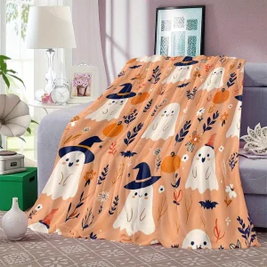 1 pezzo di coperta morbida con motivo fantasma di Halloween, coperta di flanella, coperta regalo di Halloween. 1
