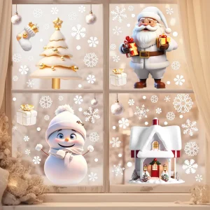 Pupazzo di neve di Natale Fiocco di neve Adesivo da parete di Babbo Natale Decorazione per finestra in vetro di Capodanno Decorazione murale per la casa Decalcomanie elettrostatiche 1
