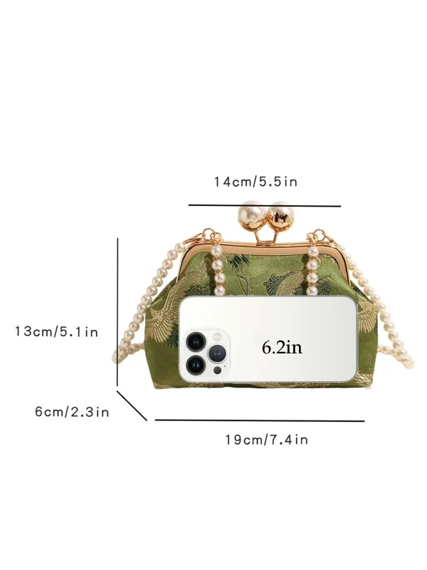 Borsa da sera cinese alla moda e con clip con stampa floreale a contrasto, semplice catena di perle, elegante borsa a tracolla 6