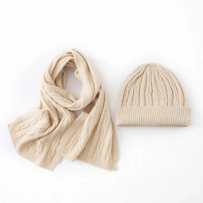 Cappello di lana da donna Sciarpa Set Twist Flower Cap Autunno Inverno 100% lana merino lavorata a maglia unisex vintage sciarpa calda cappello di moda solido 2