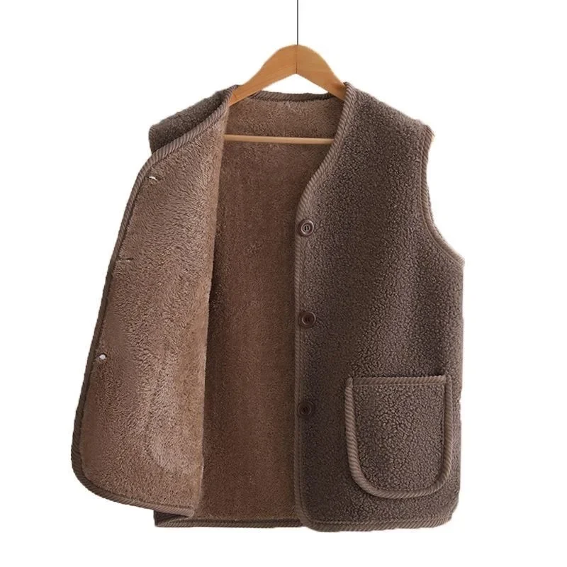 Giacca in pelliccia di agnello Giacca ispessita floccata Capispalla caldo per donna Autunno Inverno Vestibilità regolare senza maniche Cappotto in cotone 2