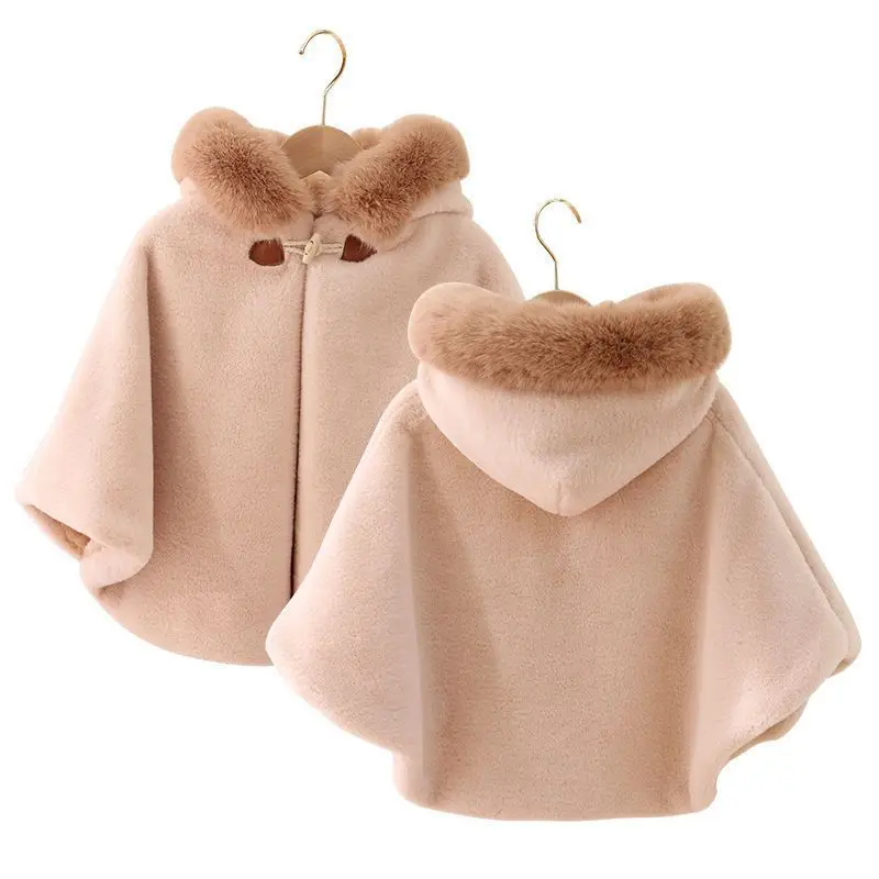 Imitazione Pelliccia Neonata Mantello Autunno Inverno Colore Solido Infantile Del Bambino Collo di Pelliccia Mantello Con Cappuccio Per 1-7Y Bambini Caldo Outwear Top 1