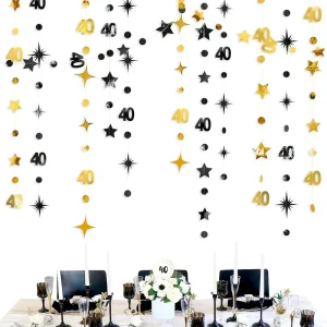 Decorazioni per il 40 ° compleanno in oro nero numero 40Circle Dot Twinkle Star Garland Banner per le donne fornitura per feste di compleanno di 40 anni 1