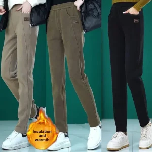 Pantaloni da donna in pile ispessito Pantaloni caldi Casual Harlan da donna Autunno Inverno Nuovo stile Pantaloni sportivi per il tempo libero ispessiti dimagranti 1