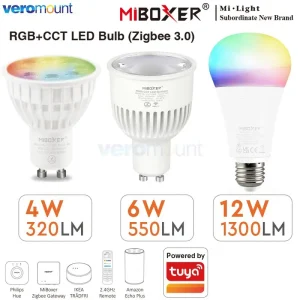 MiBoxer Zigbee 3.0 RGBCCT Lampadina LED FUT105ZR E27 12W FUT103ZR 4W FUT106ZR 6W GU10 Lampada WiFi APP Amazon Controllo vocale AC 110V 220V 1