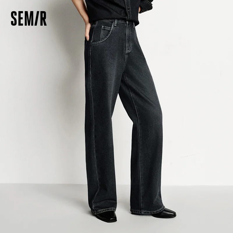 Semir Jeans Donna Gamba larga Foderato in pile Comodo Vita alta Inverno 2025 Nuovi pantaloni lunghi fino al pavimento con effetto allungamento delle gambe 3