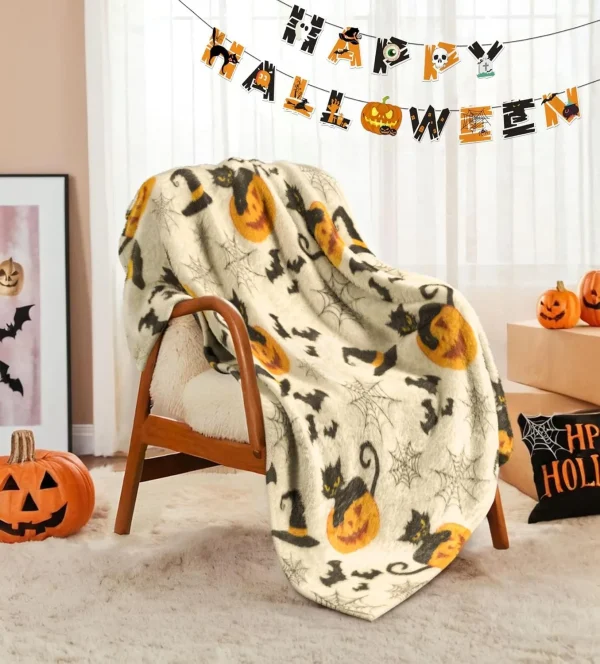 1PC Halloween Coperta da tiro Zucca Teschio Pipistrelli Fantasma Gatti neri Coperta sottile Regali per divano letto Auto Casa Campeggio per tutte le stagioni 2