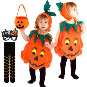Costume da zucca per ragazze e ragazzi, set di pagliaccetti cosplay di Halloween, spettacoli teatrali, vestiti da festa di carnevale 1