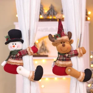 Tenda natalizia con fibbia bambola nuove tende natalizie retrò scozzesi abbraccio vecchio pupazzo di neve decorazione della casa 1