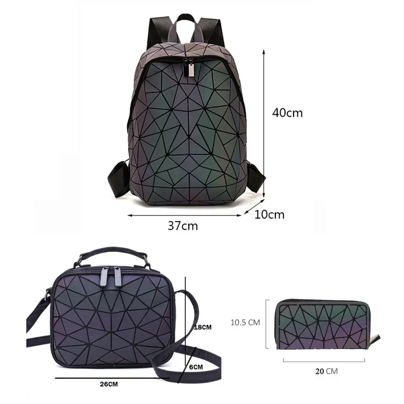 Zaini luminosi Zaino per laptop geometrico da 14 pollici da donna Borsa a tracolla Zaino Zaino Zaino olografico Borsa da scuola Trave femminile 4