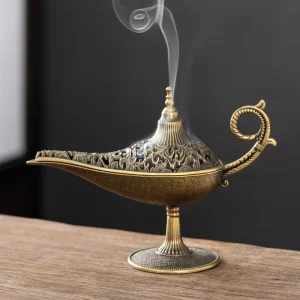 Bruciatore di incenso Aladdin Genie Lamp realizzato in materiale in lega, ideale per la decorazione della cerimonia del tè e l'uso dell'incenso 1