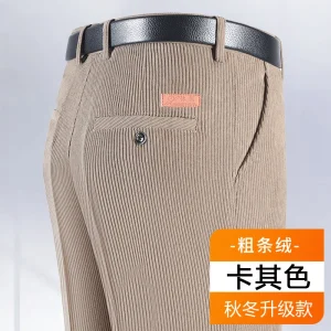 Pantaloni di velluto a coste di cotone 2025 Pantaloni da uomo in velluto a coste in tessuto morbido e confortevole per uomini di mezza età Papà Marito Pantaloni da ufficio giornalieri 1