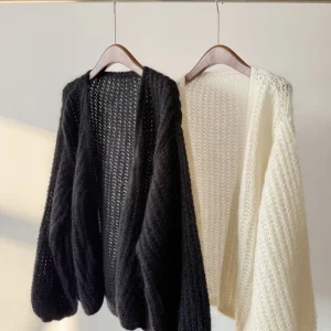 Giacca da donna con scialle lavorato a maglia spessa in misto lana mohair scava fuori sciolto 2025 autunno inverno cardigan maglione di nicchia femminile 1