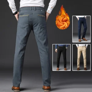 Pantaloni invernali da uomo alla moda coreana a gamba dritta Pantaloni casual addensati termici caldi da neve invernale Nuovi pantaloni da lavoro slim fit in pile 1