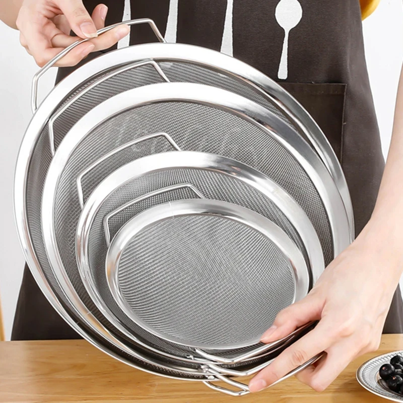 Setaccio per farina in acciaio inossidabile con doppio manico Filtro per alimenti Colino per succo Scolapiatti per noodle Skimmer Utensile da cucina 1
