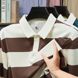 2025 Nuova polo a maniche lunghe a righe da uomo Moda casual Autunno Inverno Top versatile 1
