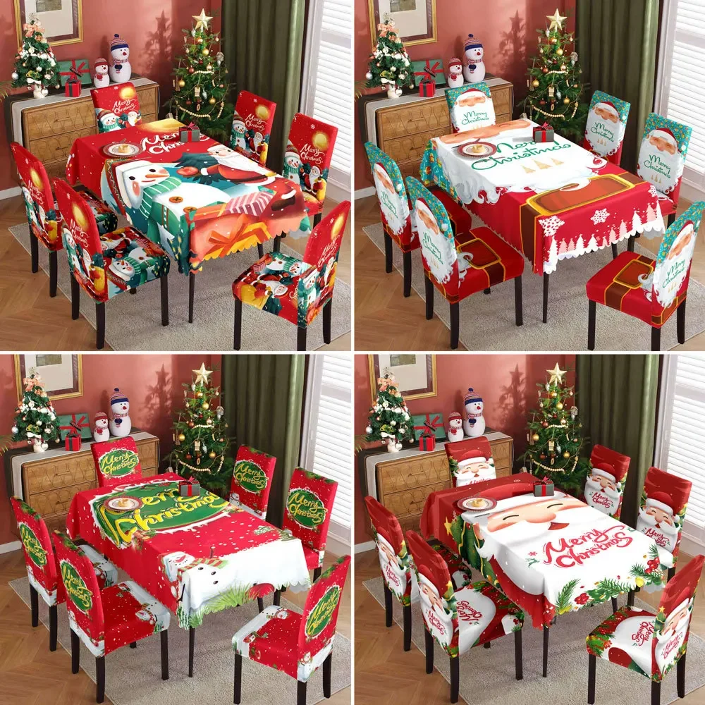 1SET natale impermeabile stampato tovaglia ristorante casa stampata coprisedia natale tovaglia coprisedia decorazione set 2