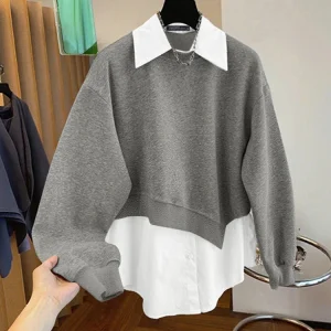 2025 ZANZEA Felpe da donna Elegante autunno Felpe con cappuccio Top a maniche lunghe Elegante OL Camicetta da lavoro Pullover Risvolto Patchwork Blusas 1