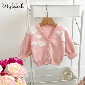 Nuovi vestiti primaverili per bambini da 0 a 3 anni, squisito maglione a maniche lunghe ricamato e cardigan per bambine 1