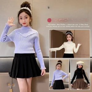 Abbigliamento per bambini ragazze maglione lavorato a maglia autunnale nuova camicia con fondo di perle per bambini autunno e inverno 1