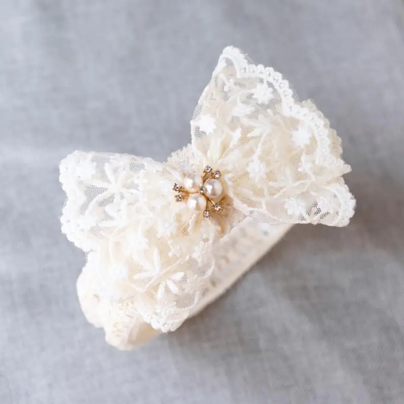 D7YD Fascia per capelli con fiocco per neonate Fascia per capelli con fiocco in pizzo Elegante fascia larga Accessori per 3