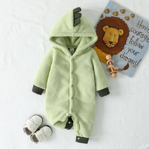 2025 Autunno/Inverno Neonato/Ragazze Caldo Pile Pagliaccetto Tuta Solido Infantile Con Cappuccio Tuta Del Bambino Carino Abbigliamento Per 0-1Y 1