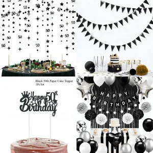 Decorazioni nere per il cinquantesimo compleanno per uomini e donne Palloncini di compleanno bianchi neri argento Banner nero per decorazioni per feste di 50 anni 1