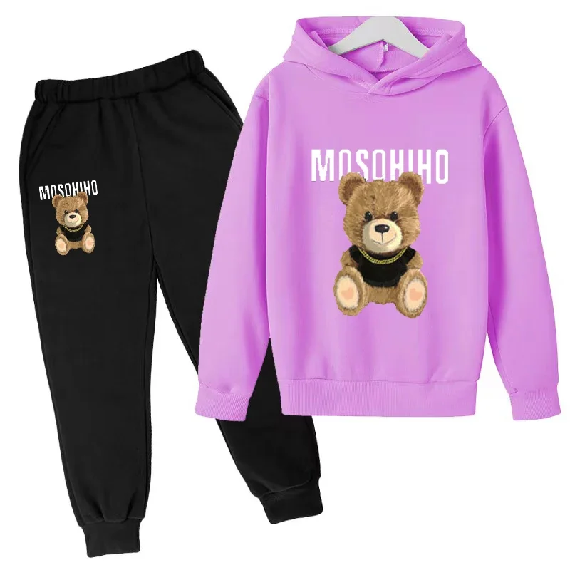 Primavera Autunno New Fashion Bambini Tute 3-12 anni Ragazzi e ragazze Casual Sport Felpa con cappuccio Top + pantaloni 2 pezzi Set Abbigliamento per bambini 4