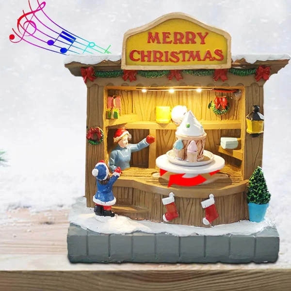 Decorazione animata degli accessori del villaggio di Natale con musica e luci a LED: porta allegrate festive per la tua casa con il nostro negozio di gelato 1