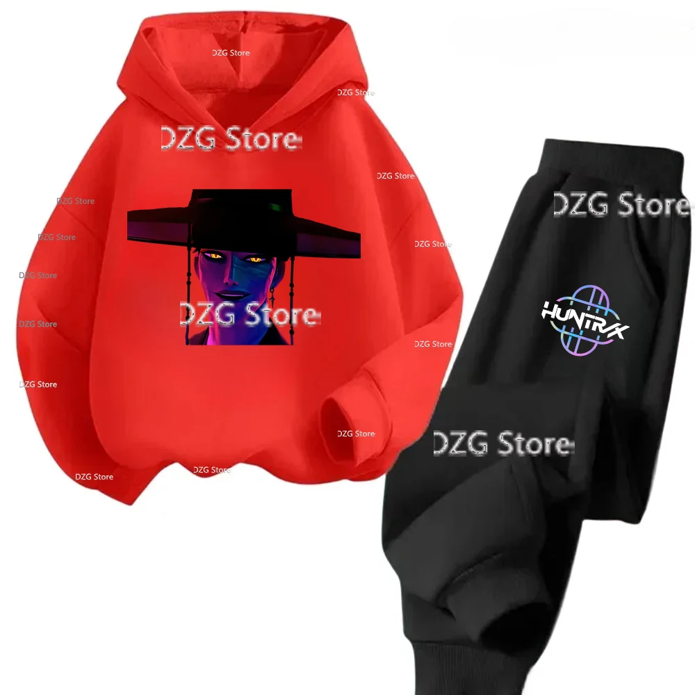 Felpe con cappuccio per bambini Set Anime Devil Hunter Huntrix Kawaii Sportwear Tuta Cartoon Kids Fashion Girl Halloween Clothes Autunno 4