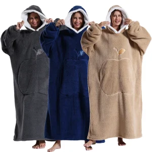 Felpe con cappuccio da donna Autunno Inverno Abbigliamento da casa oversize extra lungo Coppia Pigiama con cappuccio Coperta calda Felpa con cappuccio da uomo in peluche Homewear 1
