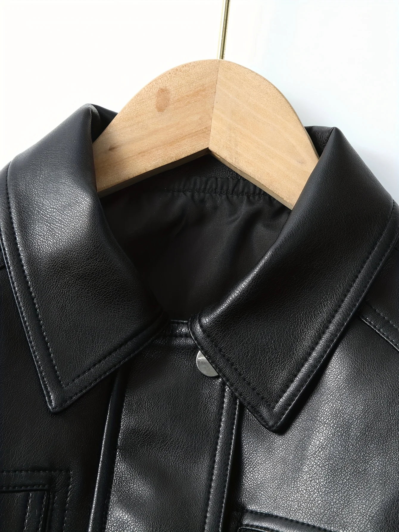 Giacche in pelle PU per bambina, cappotti stile motociclistico con cerniera e colletto tinta unita casual, stagione primaverile/autunno 3