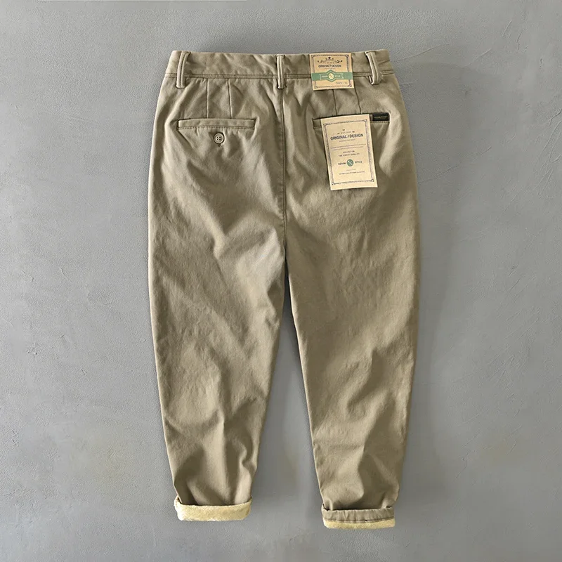 HIQOR 2025 Pantaloni Invernali da Uomo Flacee Uomo Cotone Solido Allentato Casual Pantaloni Stile Safari Tasca Cachi Verde Esercito Pantalone da Lavoro 28-38 4