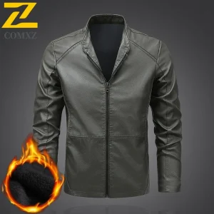 Giacca COMXZ 2025 Nuovo foderato in pile Cappotto in pelle PU Uomo Moda invernale Slim Fit Biker Moto Casual Coreano Capispalla alla moda 1