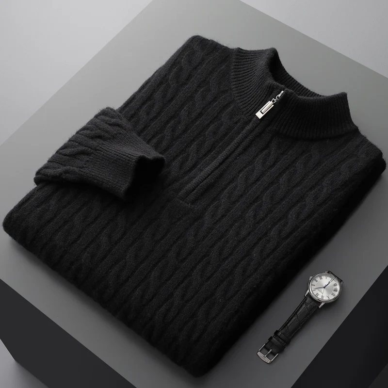 Autunno e inverno nuovo maglione di cashmere merino al 100% da uomo imbottito twist top colletto con cerniera camicia con fondo plus size pullover in maglia 4