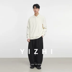 Polo americana a maniche lunghe pesante da uomo 2025 Polo da uomo a maniche lunghe casual con risvolto di nuova moda autunno inverno 2025 1