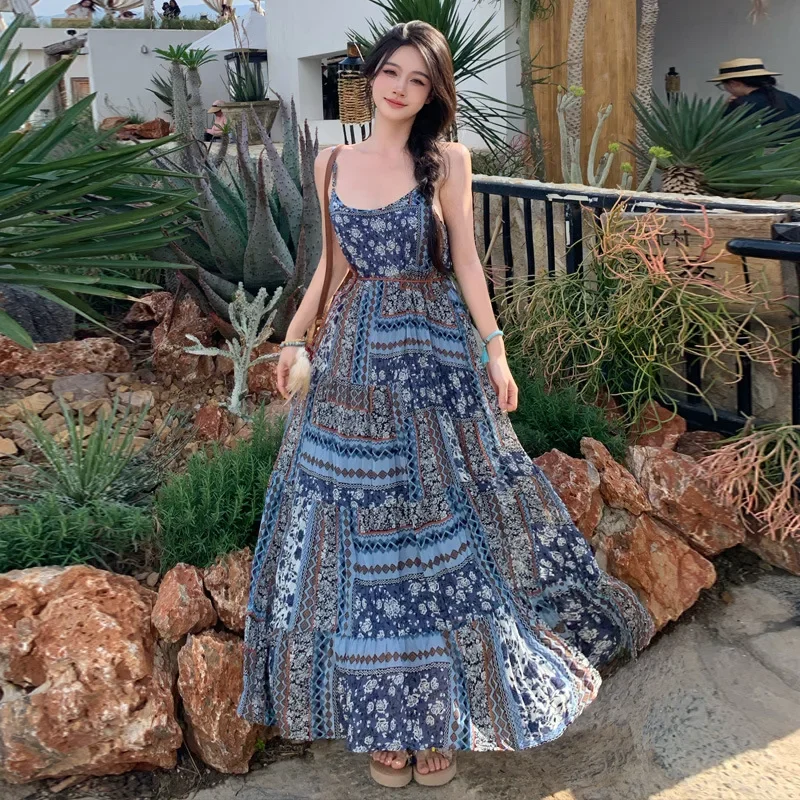 Abito ricamato bohémien per donna Canotta estiva Dimagrante Design pigro Sensibilità Abito lungo Stile etnico 2