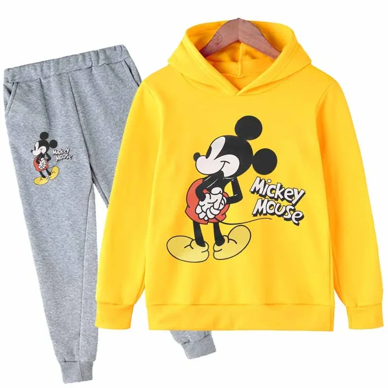 Autunno Topolino Minnie Stampa Ragazze Felpe con cappuccio + pantaloni Vestito Casual Bambini Manica lunga Abbigliamento per bambini Vestiti 2 pezzi Set Tuta 2