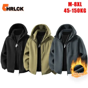 CHRLCK Plus Size uomo tinta unita giacche in pile invernale outdoor antivento più giacca calda ispessita uomo cappotti con cappuccio 45-150 kg 1