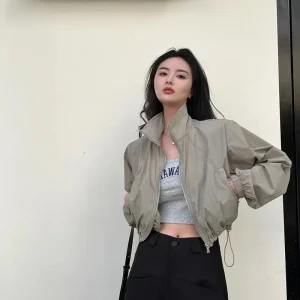 2024 autunno Vintage giacca a vento da donna giacche ritagliate Harajuku oversize Streetwear manica lunga moda donna elegante Top 1