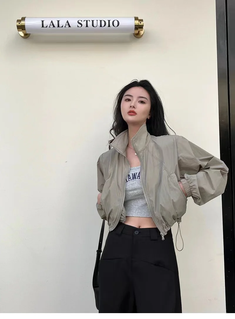 2024 autunno Vintage giacca a vento da donna giacche ritagliate Harajuku oversize Streetwear manica lunga moda donna elegante Top 1